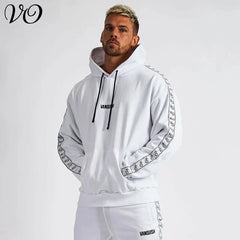 Men Oversized Pullover Hoodie Cotton Round Neck Embroidered Coat Gym Sports Fitness Sportswear Gym Running Training Loose Hoodie